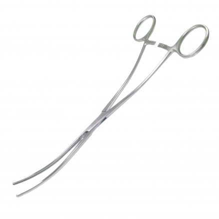 Затискач по DE BAKEY атравматичний, кровоспинний, для аневризми аорти, слабо зігнутий. Довжина 24,0 см